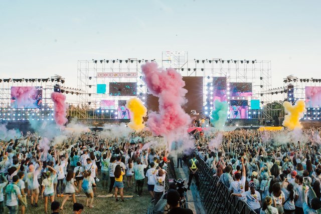 A stage for a neighbourhood street-art festival